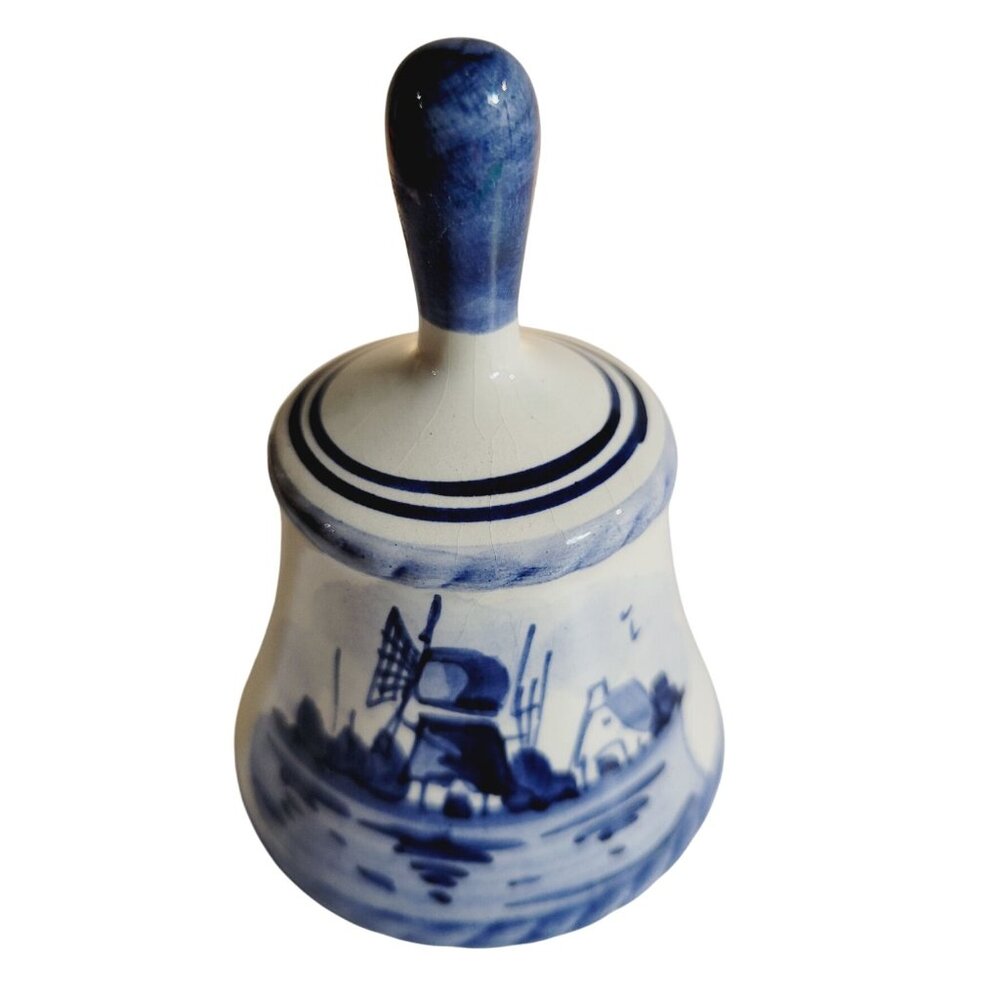 Signed Delft Blue Dutch Bell Holland Porcelain Hand Painted Blue and White